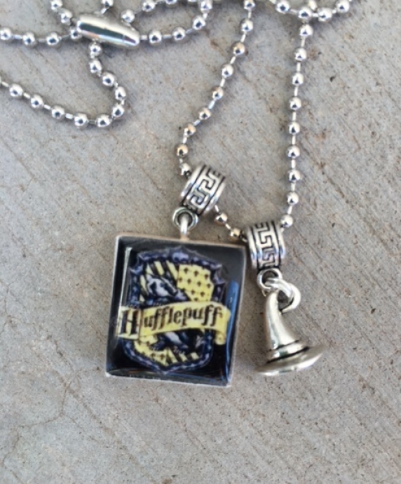 Hufflepuff House Crest Harry Potter Scrabble Tile Charm Necklace