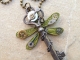 Dragonfly in Olive Green Steampunk Dragonfly Skeleton Key Necklace
