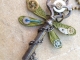 Dragonfly in Olive Green Steampunk Dragonfly Skeleton Key Necklace